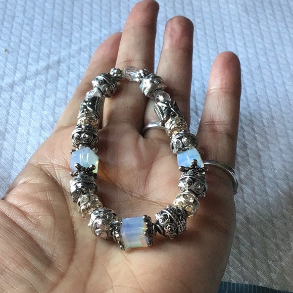 Bracelet,Crystals, Silver Beads Handmade and strung on elasticized cord. 7.5” - Picture 3 of 4